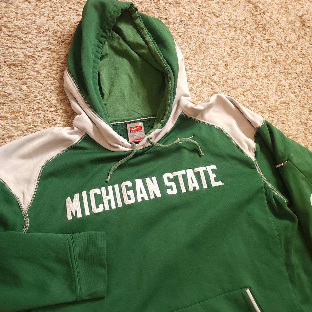 Nike Michigan State Hoodie Mens Small Green White Therma Fit Spartans Sweatshirt